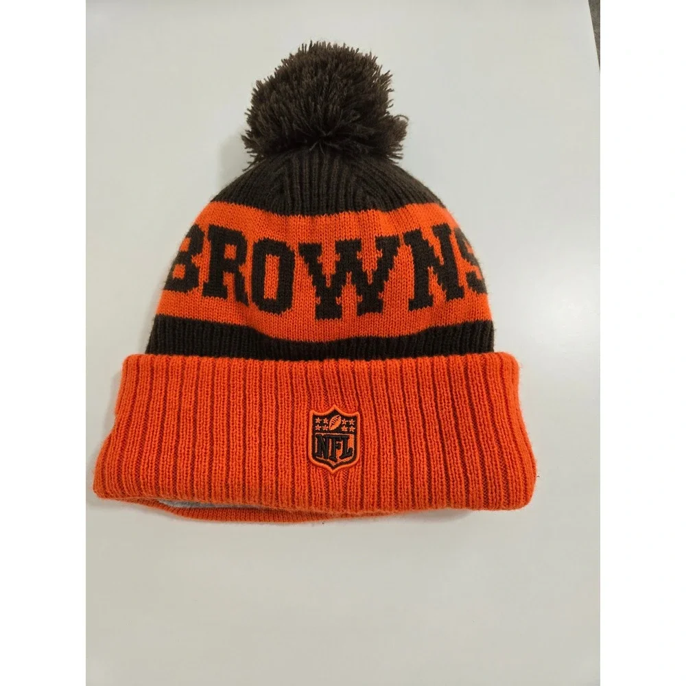 New Era Unisex Cleveland Browns Beanie Brown Orange Pom Knit Fleece Lined OSFM